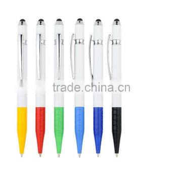 Retractable click ball point pen with shiny metal and touch top touch pen