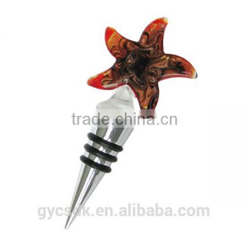 Novelty Gold Sand Starfish Shaped Colorful Murano Glass Wine Accessory Wine Stopper