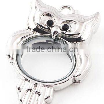 Owl Floating Charm Locket With Rhinestone photo-2