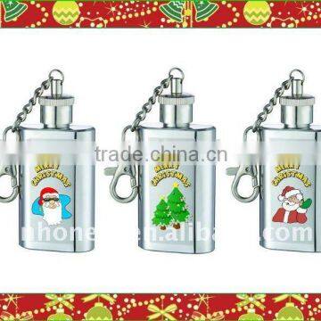 1oz stainless steel mini hip flask keychain