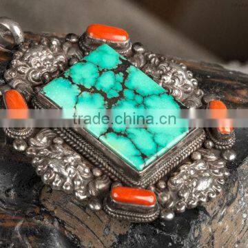 falak gems Vintage Turquoise Pendant, Animal Pendant, Snow Lion Pendant