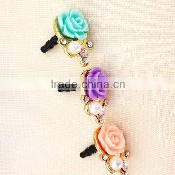 rhinestone dust plug luxurious flower earphone dust plug,promotion gift A44