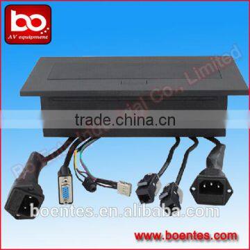Black Zinc Alloy Type Conference Desktop Pop Up Power Socket With Extension Cables VGA/USB/HDMI Connecetor