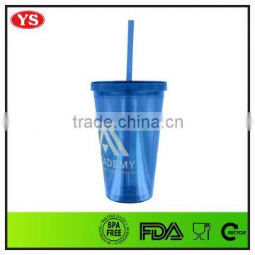 Bpa Free Insulated Plastic 16 oz Double Wall Tumbler With Lid and Straw