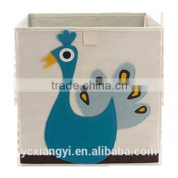 Sturdy fabric Cube Elegant Peacock Canvas Collapsible Storage Bin Box