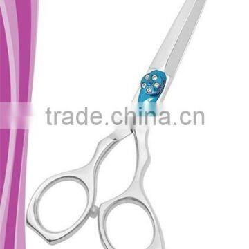 Butterfly Hair Styling Scissors Size 5 Inch Removable Finger Rest Adjustable Blue Tension Dial With Pearls Mirror Finish