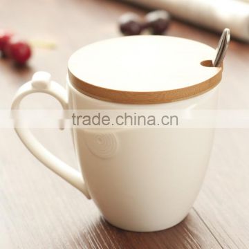 Natural Bamboo Cup Lid for Pure White Bone China Tea Cup