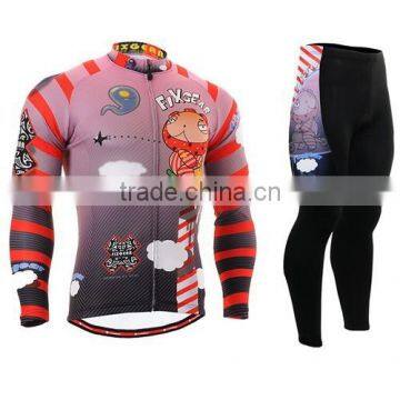 2016 spring new cartoon design Red long sleeve men women cycling clothing China cheap custom pro team cycling Jersey