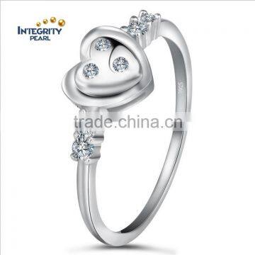 SSD046 AAA 925 Sterling Silver Heart Shape Diamond Ring