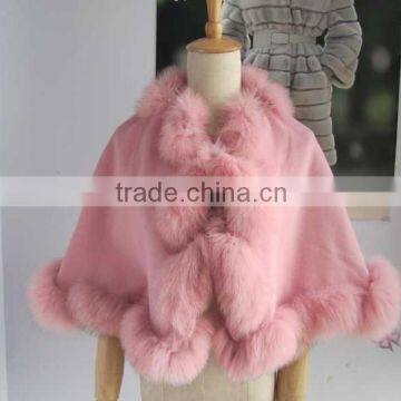 Winter Elegant Kids Women's Real Fox Fur Trim With Cashmere Cape photo-4