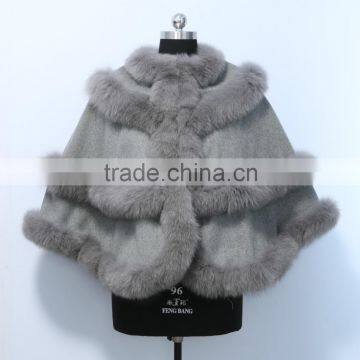 European cashmere cape with fox fur trim CC10