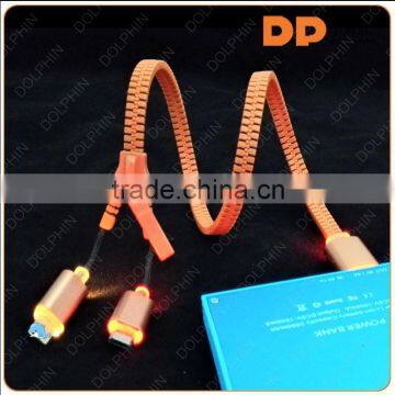Zipper USB cable for samsung galaxy s4 usb cable with led light