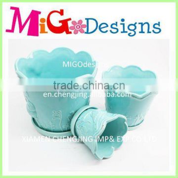 Blue Ceramic glazed flower Pot custom OEM design welcome