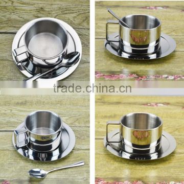 Espresso Cups 304 Stainless Steel Coffee Cup with Spoon and Saucer Set, Great Idea for Coffee and Tea Love Coffee cup