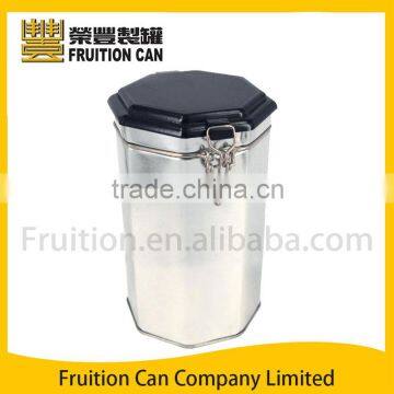 Tall Octagonal Tin Can Metal Box with Air-tighted Lid