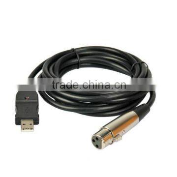 XLR Female to USB Male 3M Black Cable Cord Adapter For Microphone Connect With Computer