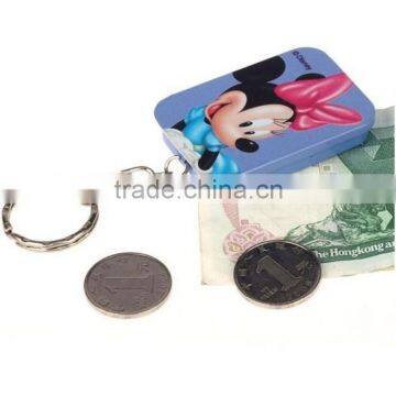 2015 hot sell small cute metal tin box with key chian for gift tin box money saving tin box