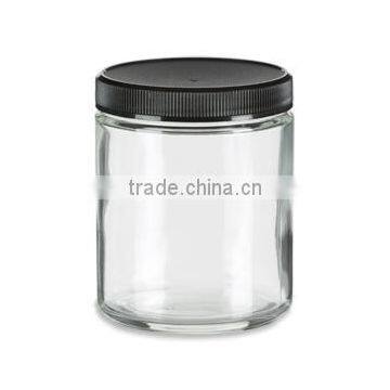 Straight Sided Clear Glass Jar 9 oz(270ml) w/ Std Black Lid