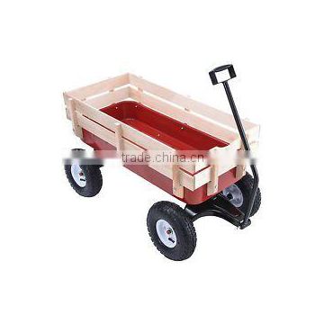 Wood Wagon ALL Terrain Pulling Red Railing easy go Children Kids wagon