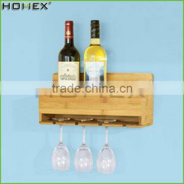 Natural bamboo wall mounted wine rack/ wine wall rack Homex-BSCI