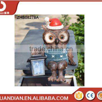 Hand painted polyresin owl with solar lantern,Chrismas Decoration