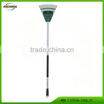 14 teeth leaf rake, plastic head long steel handle