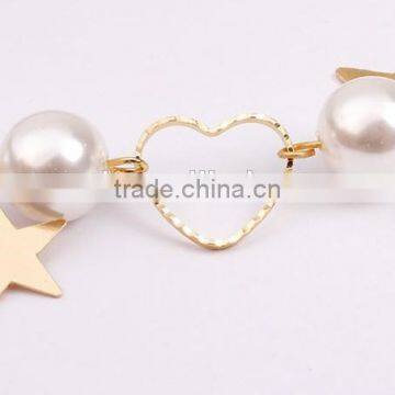 Gold Heart Star Charms Pearl Link Bracelet photo-6