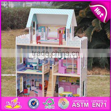2017 New Design Lovely Pretend Play Wooden Girls Dollhouse W06A161 photo-6