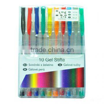10 COLORS GLITTER GEL PEN WITH GOOD QUALITY IN POLY BAG