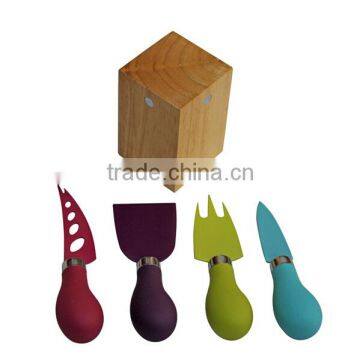 Lovely Cheese Knife Set With Rubber Wood Holder photo-2