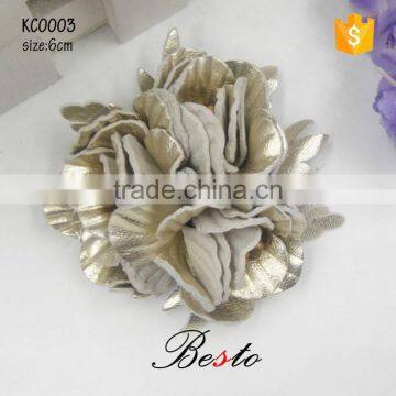 Handmade wholesale gold genuine leather flower for shoe heel