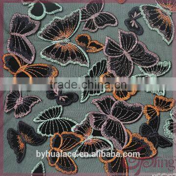 Lovely colorful butterfly embroidery design french lace fabric for dress