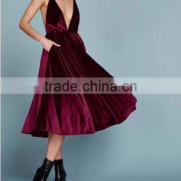 Sexy Low V-neckline Velvet Fabric Spaghetti Straps Cocktail Dress With Open Back Evening Party Gown 2016 HSD5799 photo-3