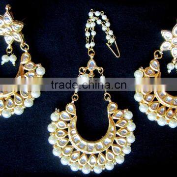 Kundan Jadau Earring Tikka gold plated chand bali Set