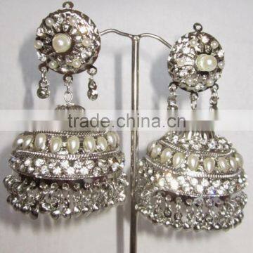 Silver Pearl Jhumka Earrings photo-4