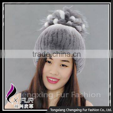 CX-C-245C Custom Cute Pom Pom Rex Rabbit Fur Beanie Hat And Cap Fur Hats