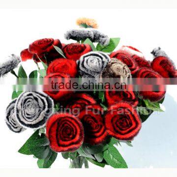 CX-A-69A Red Rose Rex Rabbit Fur Flowers Hand-made Flower Livingroom Decoration photo-3