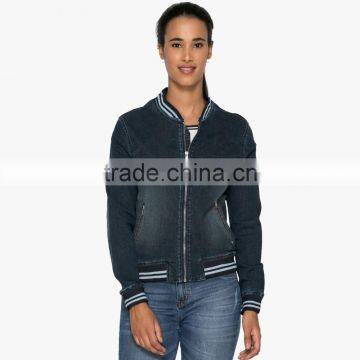 Blue Washed Women plain baseball jacket outdoor with Zipper wholesale