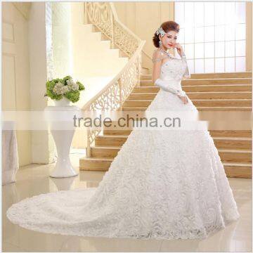 2016 New Wedding Fashion Towel Diamond Korean Style Long Drag Tail Thin Brides Winter Wedding Dress photo-3