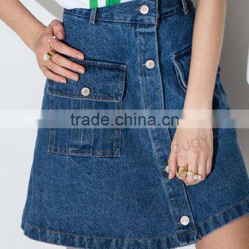 MGOO Imported Factory Manufacturer Fashion Denim Blue Buttons Skirts For Women A Line Knee Length 15144B699 photo-6