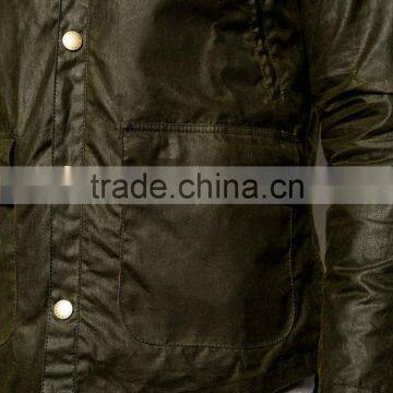 2016 Men's Green Leather Cotton Wax Jacket Slim Fit photo-3