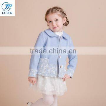 Kids Winter Woolen Coat Girls Outwear With Flower Printing Designs For Kids Clothes photo-3