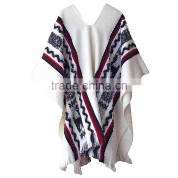 3/4 Sleeve Super Soft Warm Geometric Pattern 100% Llama Wool Poncho photo-5