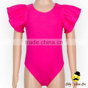 Summer Hot Pink Plain Kids Flutter Sleeve Infant Cotton Baby Girl Bodysuit One Piece Teenage Swimwear