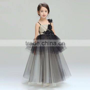 2016 Western kids girl ruffle Spaghetti Strap black wedding evening dress