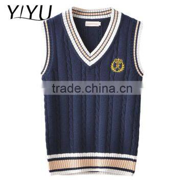 New Arrival girl white stripe v-neck high school uniform knit vest sweater