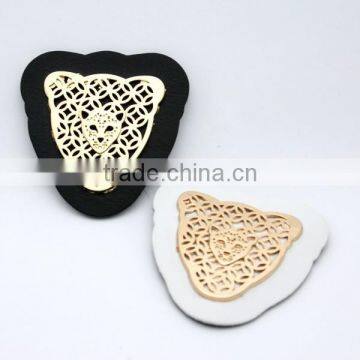 Black/white PU Leather Label With Gold Metal Alloy Logo Clothing Label for Jeans/jacket PLB-018 photo-2