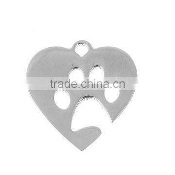 Stainless Steel Cut Out Charms Heart Silver Tone Bear Paw Print