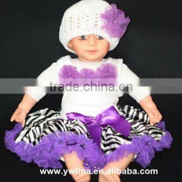 2013 Newest Wholesale baby pettiskirt suit top and zebra printed with purple chiffon princess dress in autumn for girls' outfit