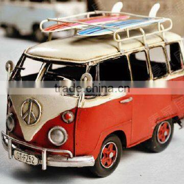Metal Decoration(Antique Bus Model),Metal Wrought Iron Red Surfboard Medium Bus Model Decorations